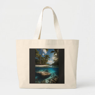 Tropical Beach View Ocean Above large tote bag