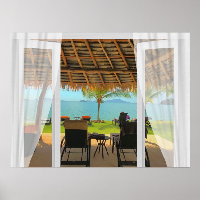 Tropical Beach View Through Your Window Poster (Front)