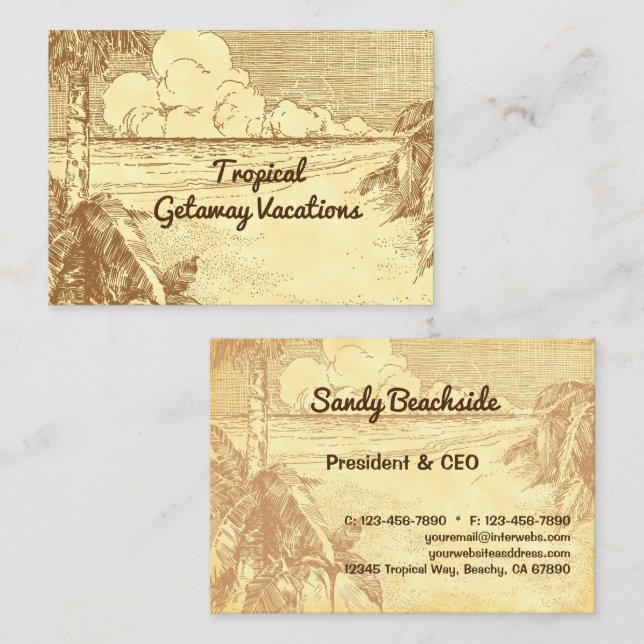 Tropical Beach Vintage Art Custom Business Card (Front/Back)