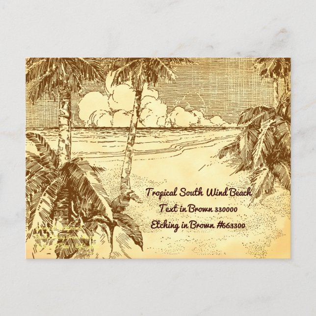 Tropical Beach Vintage Etching Test Postcard (Front)