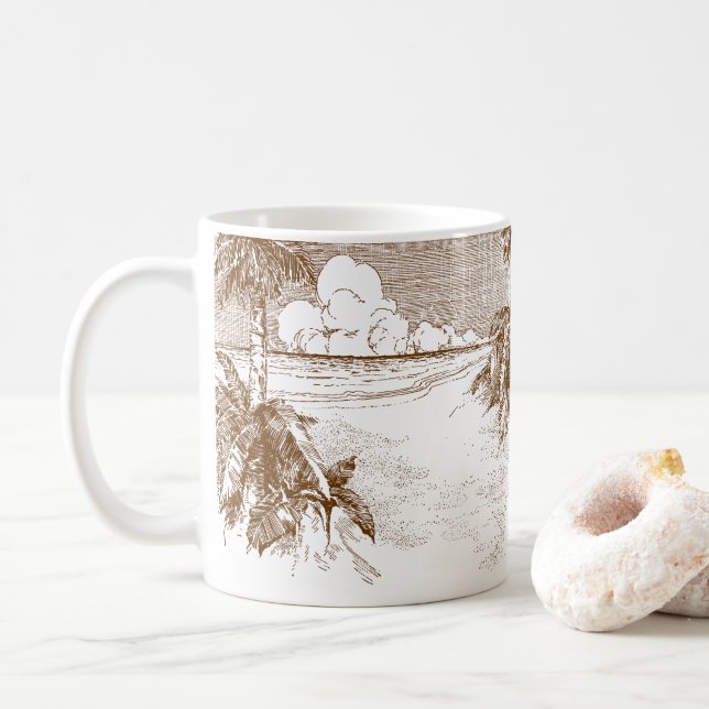 Tropical Beach Vintage Palm Trees Mug (With Donut)
