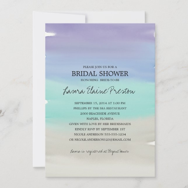 Tropical Beach Watercolor Bridal Shower Invitation (Front)
