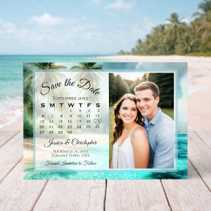 Tropical Beach Watercolor Calendar & Photo Wedding Save The Date