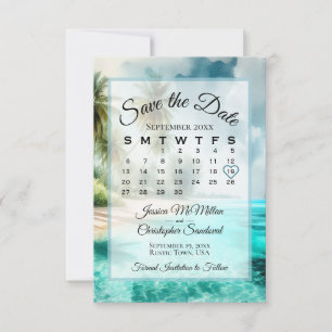 Tropical Beach Watercolor Chic Calendar Wedding Save The Date