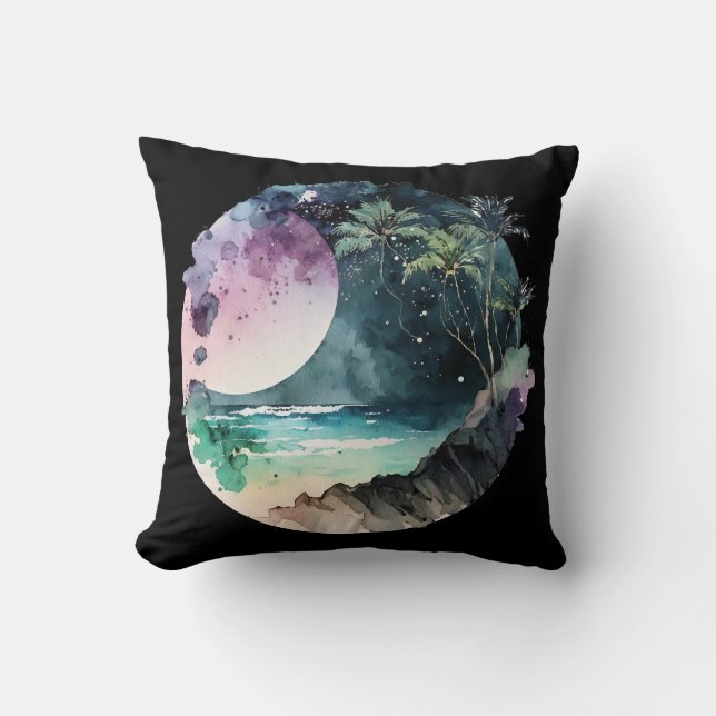 Tropical Beach Watercolor Cushion (Front)