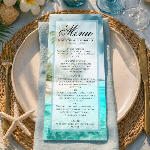 Tropical Beach Watercolor Elegant Coastal Wedding Menu