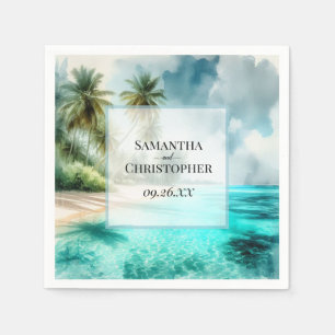 Tropical Beach Watercolor Elegant Coastal Wedding Napkin
