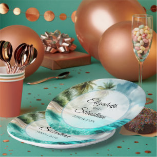Tropical Beach Watercolor Elegant Wedding Paper Plate