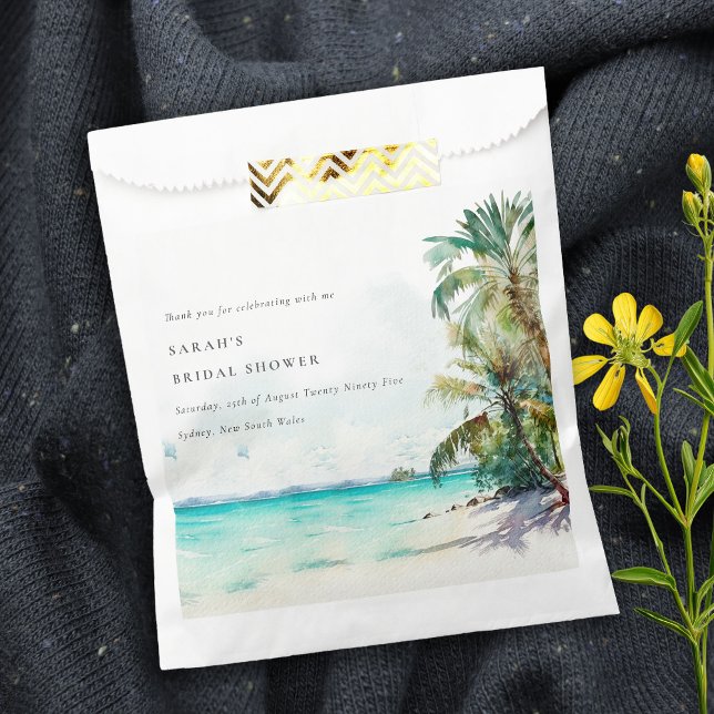 Tropical Beach Watercolor Palm Trees Bridal Shower Favour Bags (Creator Uploaded)