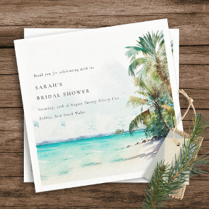 Tropical Beach Watercolor Palm Trees Bridal Shower Napkin