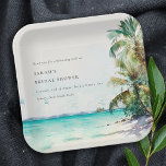 Tropical Beach Watercolor Palm Trees Bridal Shower Paper Plate<br><div class="desc">Tropical Watercolor Palm Trees Theme Collection.- it's an elegant script watercolor Illustration of tropical palm tress on beach perfect for your tropical beachy wedding & parties. It’s very easy to customise,  with your personal details. If you need any other matching product or customisation,  kindly message via Zazzle.</div>