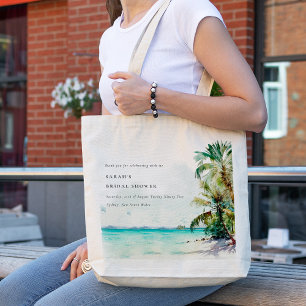 Tropical Beach Watercolor Palm Trees Bridal Shower Tote Bag