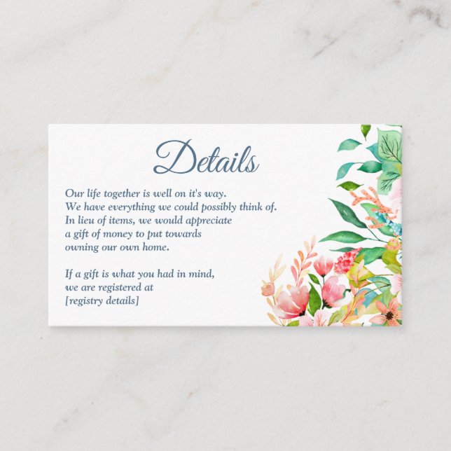 Tropical Beach Watercolor Wedding Enclosure Card (Front)