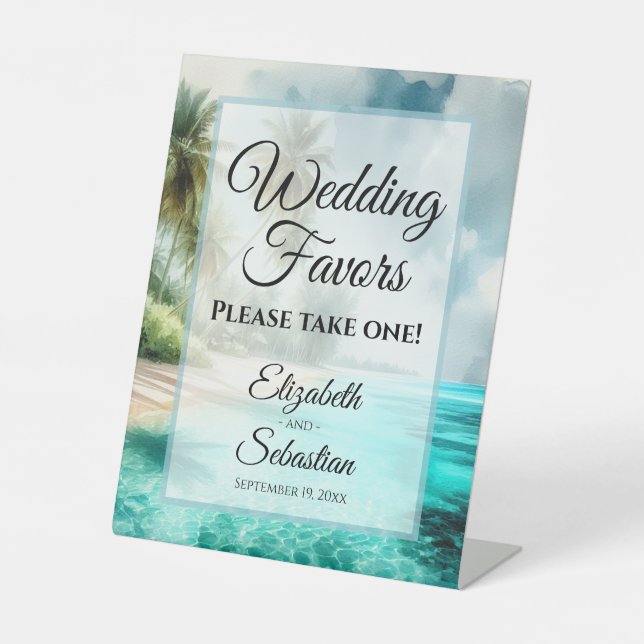 Tropical Beach Watercolor Wedding Favors Sign (Front)