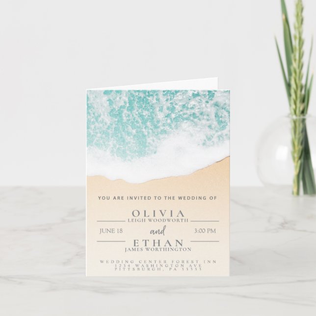 Tropical Beach Waves Wedding Invitation Card (Front)