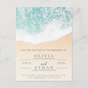 Tropical Beach Waves Wedding Invitation Postcard