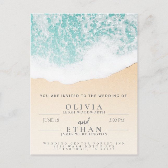 Tropical Beach Waves Wedding Invitation Postcard (Front)