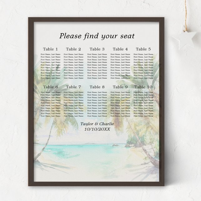 Tropical Beach Wedding 10 Tables Seating Chart (Creator Uploaded)