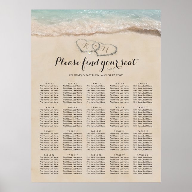 Tropical Beach Wedding 20 Table Seating Chart (Front)