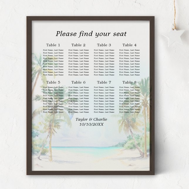 Tropical Beach Wedding 8 Tables Seating Chart (Creator Uploaded)