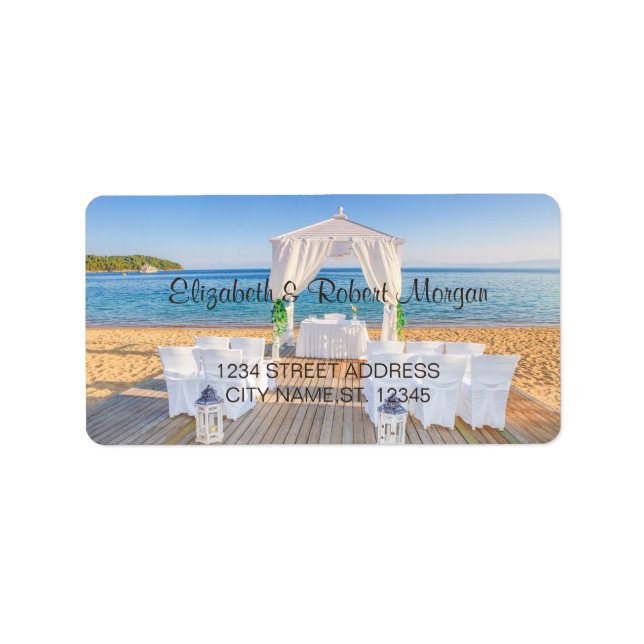 Tropical Beach Wedding Arbor  Wedding Label (Front)