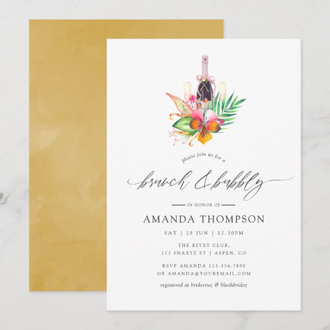 Tropical Beach Wedding Brunch and Bubbly Invitation (Front/Back)