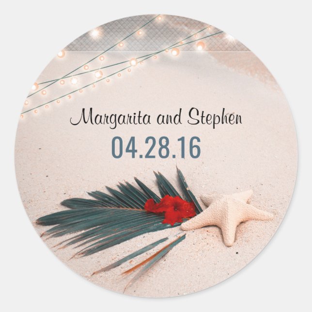 Tropical Beach Wedding Classic Round Sticker (Front)