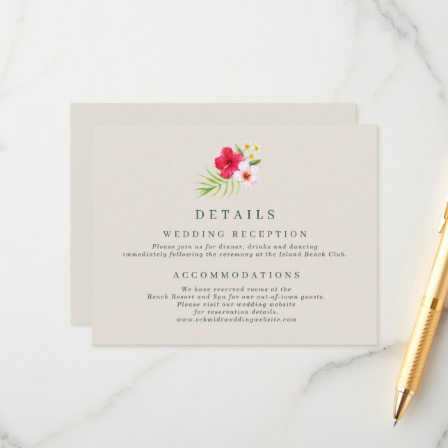 Tropical Beach Wedding Details Enclosure Card (Front/Back In Situ)