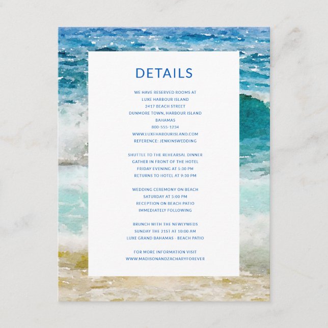 Tropical Beach Wedding Details Enclosure Card (Front)