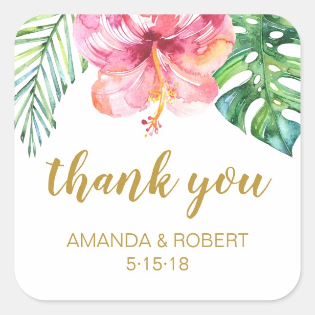 Tropical Beach Wedding Favour Sticker (Front)