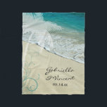 Tropical Beach Wedding Fleece Blanket<br><div class="desc">The newlywed bride and groom will love to snuggle up with the natural Tropical Beach Wedding Fleece Blanket. This soft and cosy wedding blanket features a nature photograph of a turquoise aqua blue ocean and a sandy beach with a white palm tree and teal swirls adorning the corner. It makes...</div>