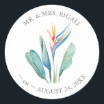 Tropical Beach Wedding Gift Sticker Label<br><div class="desc">Add a tropical touch to your beach wedding favours with these beautifully designed wedding gift sticker labels featuring original bird of paradise flowers in vibrant watercolor. Perfect for a tropical wedding theme, these stickers are ideal for sealing favour bags, gift boxes, or thank-you tags. Whether you're celebrating a beach wedding...</div>