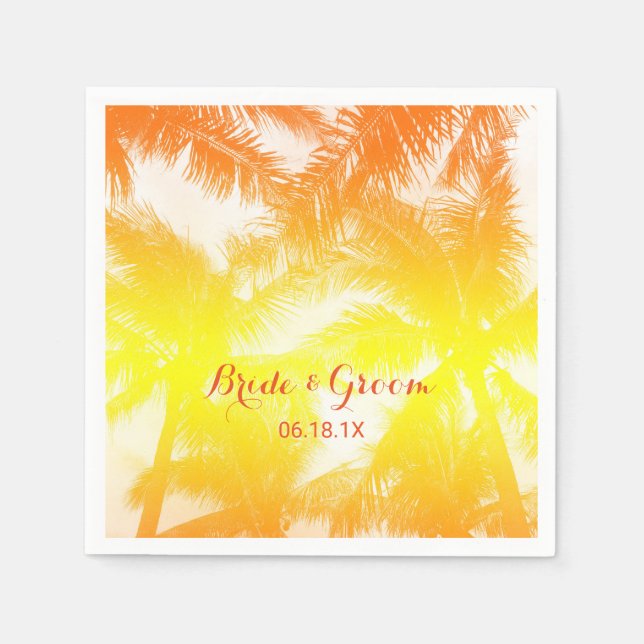 Tropical Beach Wedding Golden Palm Trees Napkin (Front)