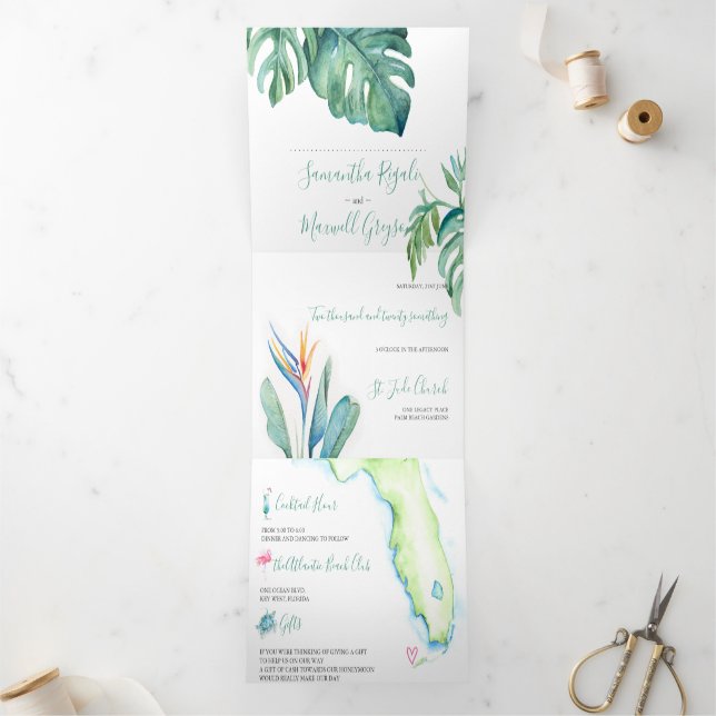 Tropical Beach Wedding In Florida Tri-Fold Invitation (Inside)