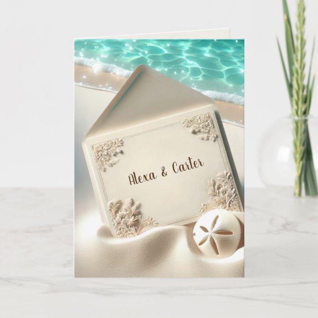 Tropical Beach Wedding Invitation In Sand (Front)