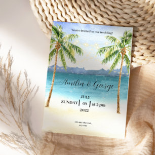 Tropical Beach wedding  Invitation with palm trees