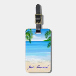 Tropical Beach Wedding Just Married Luggage Tag