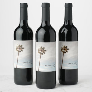 Tropical Beach Wedding Minimalist Palm Tree Wine Label