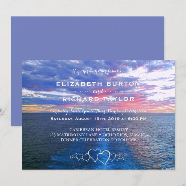 Tropical Beach Wedding Ocean Sunset Invitation (Front/Back)