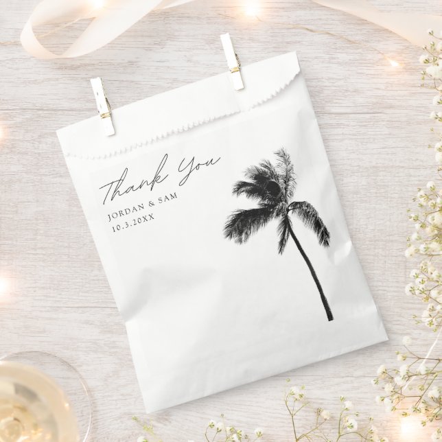 Tropical Beach Wedding Palm Tree Black & White Favour Bags (Clipped)
