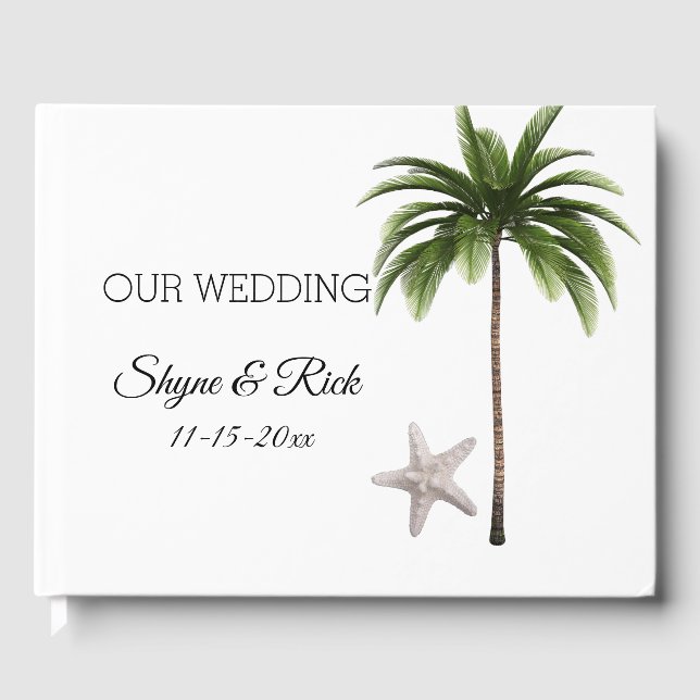Tropical Beach Wedding Palm Tree Personalised  Guest Book (Front)