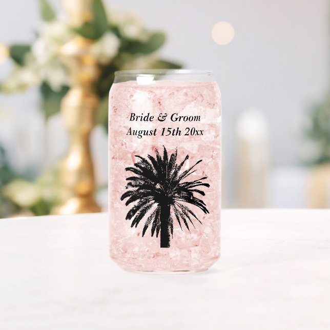 Tropical beach wedding palm tree silhouette custom can glass (Insitu (Wedding))