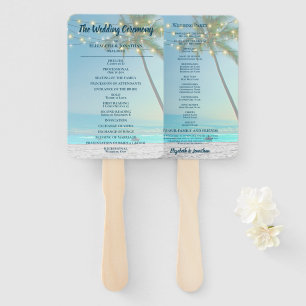 Tropical Beach Wedding Palm Trees Lights Elegant Hand Fan
