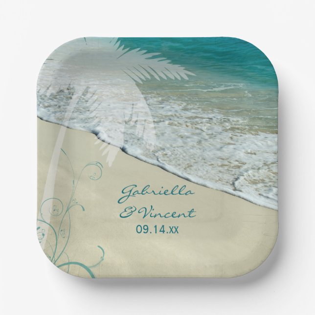 Tropical Beach Wedding Paper Plate (Front)