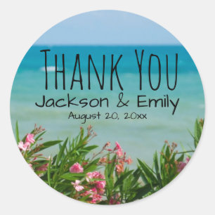 Tropical Beach Wedding Personalised Thank You Classic Round Sticker