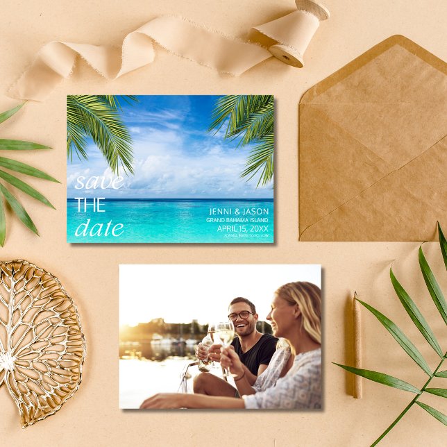 Tropical Beach Wedding Photo Save the Date (Tropical Beach Wedding Photo Save the Date)