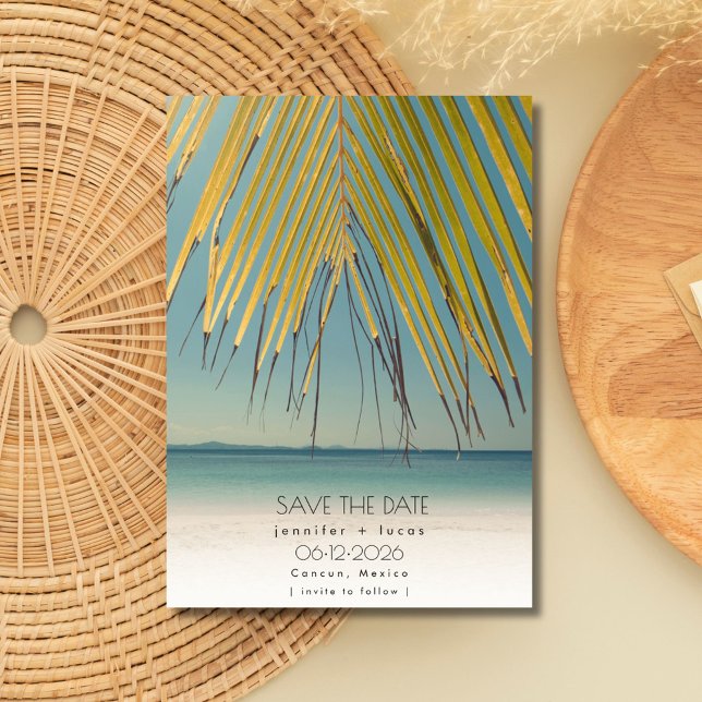 Tropical Beach Wedding Photo Save the Date (Tropical Beach Wedding Photo Save the Date)
