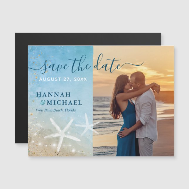 Tropical Beach Wedding Photo Save the Date Magnetic Invitation (Front/Back)