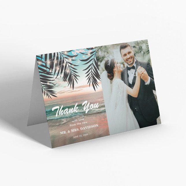 Tropical Beach Wedding Photo Thank You Card (Creator Uploaded)