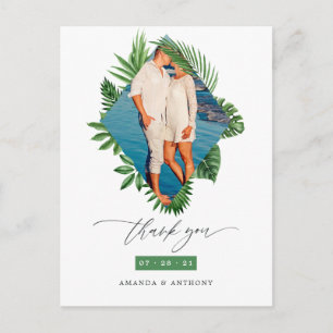 Tropical Beach Wedding Photo Thank You Postcard
